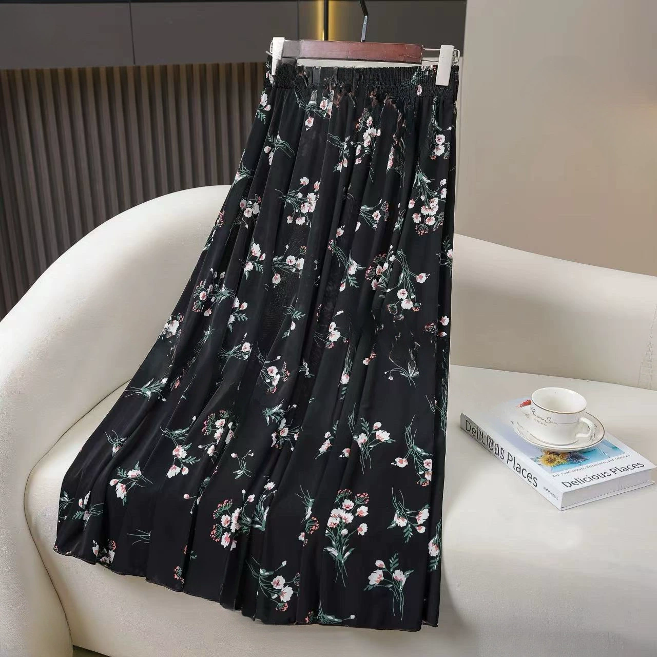 Длинная юбка средней длины для похудения с высокой талией летняя (длина юбки 72cm см) A1098 элегантная другая спандекс.