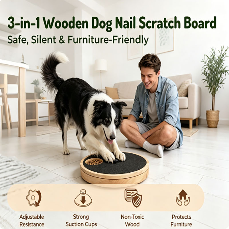 Madera transfronteriza rotativa antideslizante para mascotas rascar tablero de juguetes para perros garras de protección de comida lenta bandeja caja de almacenamiento de alimentos image 3
