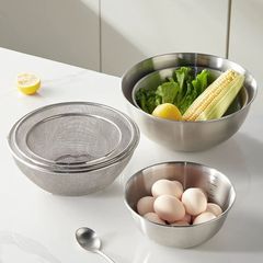 食品グレードのステンレス鋼の排水バスケット 304 新しい家庭用キッチン野菜洗いと米洗いボウルラウンドフルーツバスケット