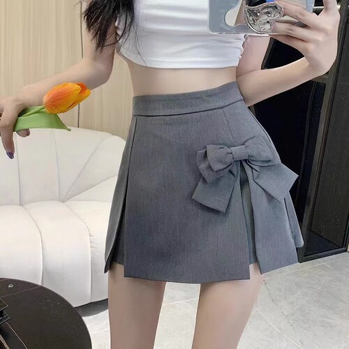 Women's High-Waisted Mini Skirt Pants with Butterfly Knot Design, Summer Thin Lightweight Mature Style Hot Pants