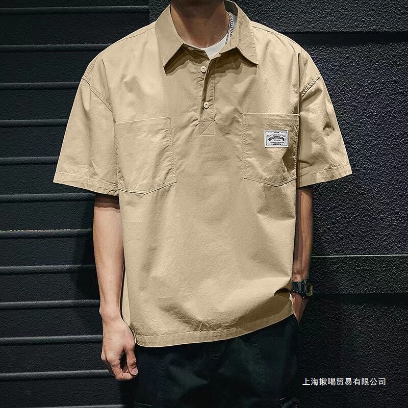 Workwear Men's Short-Sleeve T-Shirt, Summer Loose Fit, Thin Style, Hong Kong Style Trendy Retro Shirt with Pockets, Ins