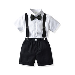 2021 Boys Summer White Shirt Black Belt Pants Formal Outfit for Young Children and Babies, June 1st Performance Dress