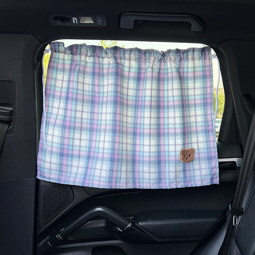 Cartoon car sunshade, plaid bear car suction cup sunshade, sun protection and heat insulation children's car curtain