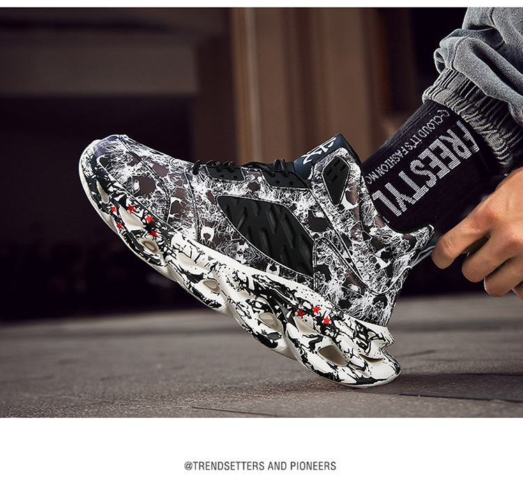 Esportes e lazer masculinos de inverno, tênis de corrida de basquete de cano alto para estudantes, tamanho grande_voghion.com