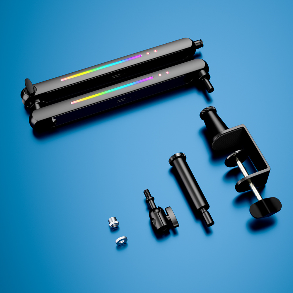 Mikrofonarm mit RGB-Beleuchtung, Desktop-Mikrofon für Live-Streaming, universeller, faltbarer Aluminiumständer für Mobilgeräte_voghion.com