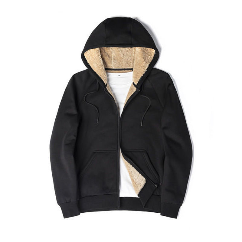 Deportes de lana de cordero traje casual de los hombres de invierno suelta más el tamaño forrado de lana gruesa Chaqueta de punto caliente con capucha abrigo de moda