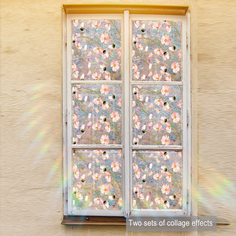 New Creative Watercolor Rose Green Leaves Sunlight Dazzling Electrostatic Glass Stickers Window Beautification Decoration Electrostatic Window Stickers