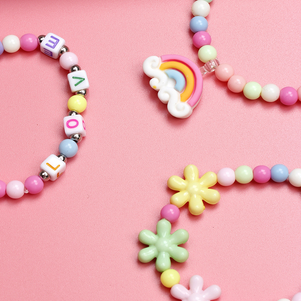 Cartoon Style Rainbow Flower Plastic Beaded Bracelets