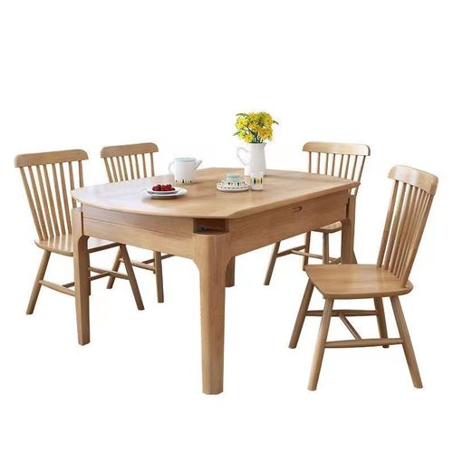 Modern Minimalist Home All-Natural Wood Dining Table and Chair Set with Extendable and Foldable Square and Round Tables, Ideal for Small Apartments