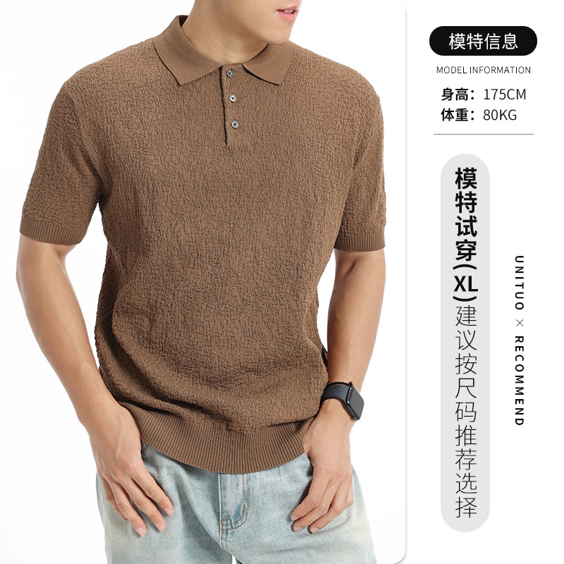Cross-border hombre lujo ligero hielo de alta sensación de punto polo hombre negocio con solapa camiseta de polo de manga corta camiseta de polo