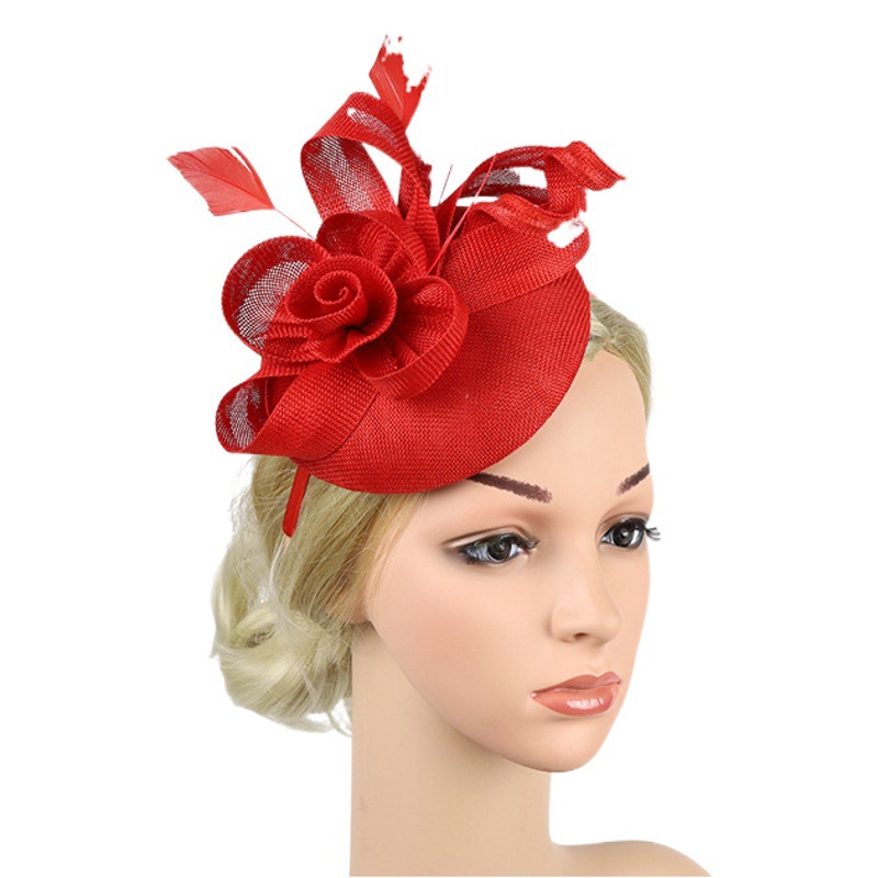 Artificial linen exaggerated hair accessories polo hat party wedding dress bridal hair accessories European and American fashion hemp hat