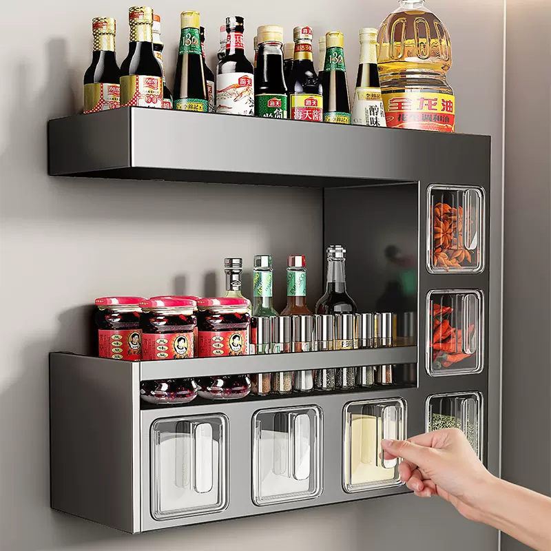 厨房调料品置物架家用多功能放调味料收纳架免打孔壁挂式多层架子
