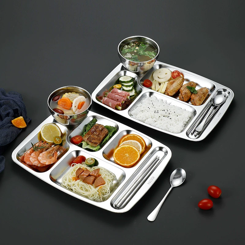 Плита фаст-фуда 304 отсека из нержавеющей стали пищевая школьная столовая тарелка Студенческая тарелка из нержавеющей стали