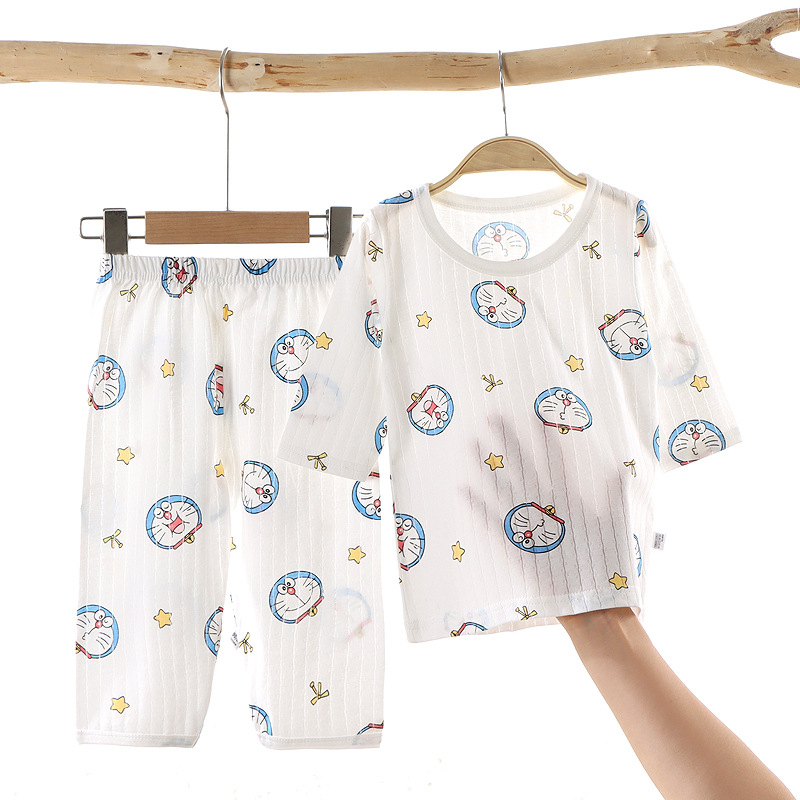 Traje de manga corta para niños de verano pijamas de algodón para Bebés Ropa de aire acondicionado de clase A ropa de verano para Niños y Niñas Ropa Para el hogar