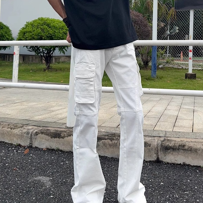 Summer New American Retro Straight-Leg Men's Slim-Fit Pants High Street Scimitar Cargo Pants Long Pants with Pockets Casual