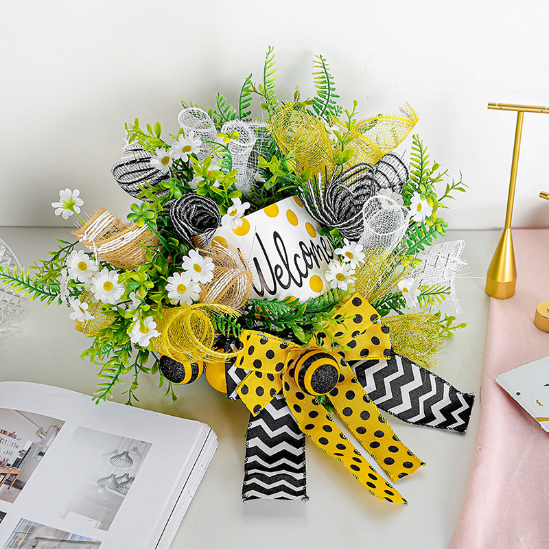 亚马逊新款蜜蜂节花环Honeybee Festival wreath庭院大门装饰挂件