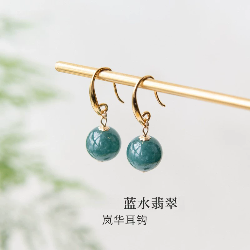 Серьги из натурального нефрита, нишевый дизайн, синие серьги, серьги в китайском стиле, высококачественные нефритовые крючки для ушей Lanhua