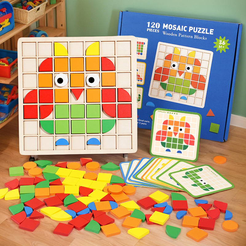 Kindergarten Desktop Games Children's Wooden Early Childhood Education Mosaic 3D Jigsaw Puzzle Building Blocks Educational Toys
