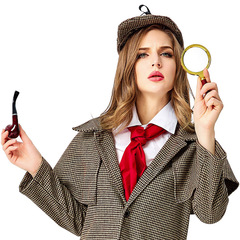 The Great Detective Parent-Child Series Costume Accessories Stage Props Curved Iron Pot Pipe Handheld Wood Grain Gold Magnifying Glass