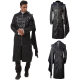 Wanchristmas European and American men's steam retro uniform stand collar black leather punk Gothic cloak coat