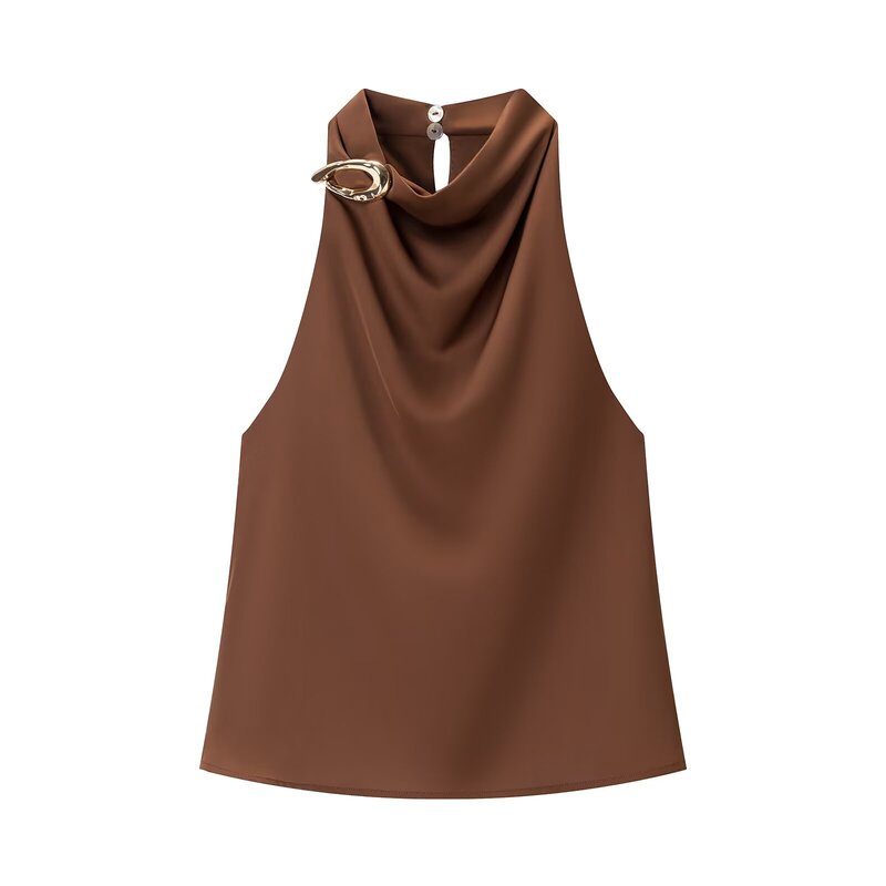 Foreign Trade Wholesale Summer Women's Versatile Gold Embellished Halter Neck Sleeveless Tank Top