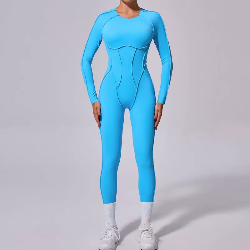 Спортивная одежда для йоги, с длинным рукавом, брюки, зимний overall, без спинки, обтягивающий