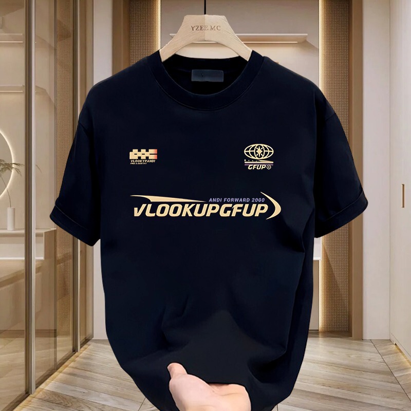 American Cyberpunk Design Letter Print Summer 270g Heavy Cotton Short-Sleeved T-Shirt Men's Loose Top