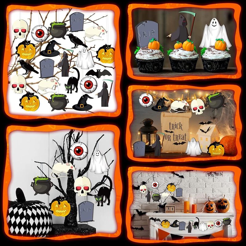ハロウィン木製吊り下げ装飾品木製カボチャゴースト魔女帽子クモコウモリ装飾品ハロウィン木製吊り下げ標識|undefined