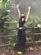 黑色降落伞美式工装裤女夏季新款百搭薄款休闲裤阔腿抽绳直筒裤女