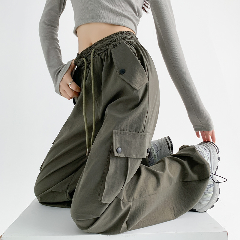 American Overalls Women's Spring and Autumn New Slimming Straight Parachute Pants Loose High Waist Wide Leg Sweatpants Sports Pants American Overalls Women's Spring and Autumn New Slimming Straight Parachute Pants Loose High Waist Wide Leg Sweatpants Sports Pants