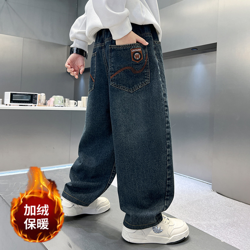 男童加绒裤子秋冬款2025新款儿童冬季一体绒牛仔裤大童加厚长裤潮|undefined