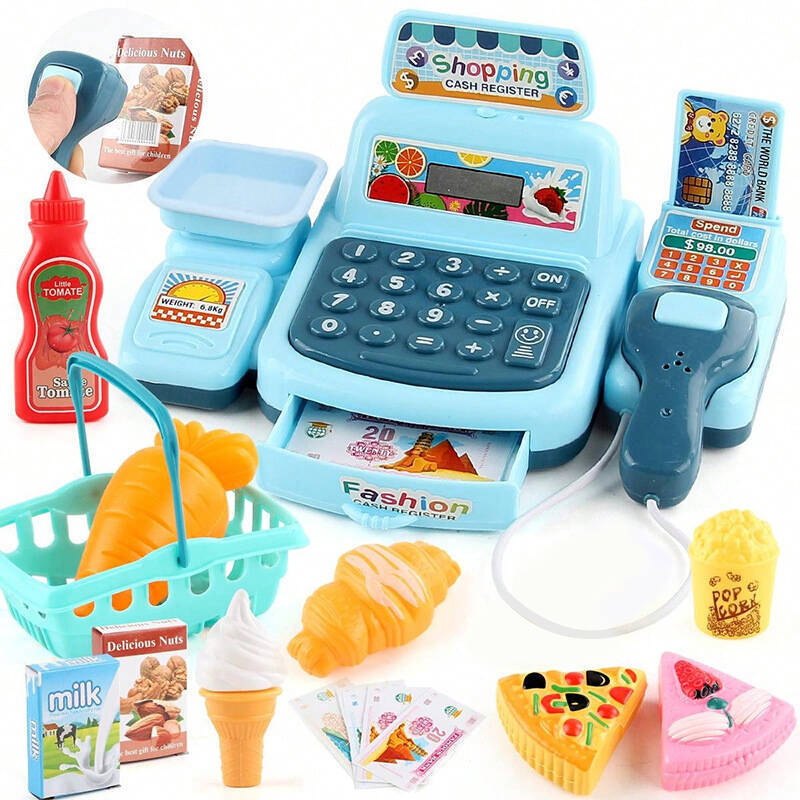 Juguete de simulación para niños, caja registradora de supermercado, juego de frutas, verduras y dulces, mini tienda de conveniencia, modelo de mostrador de pago