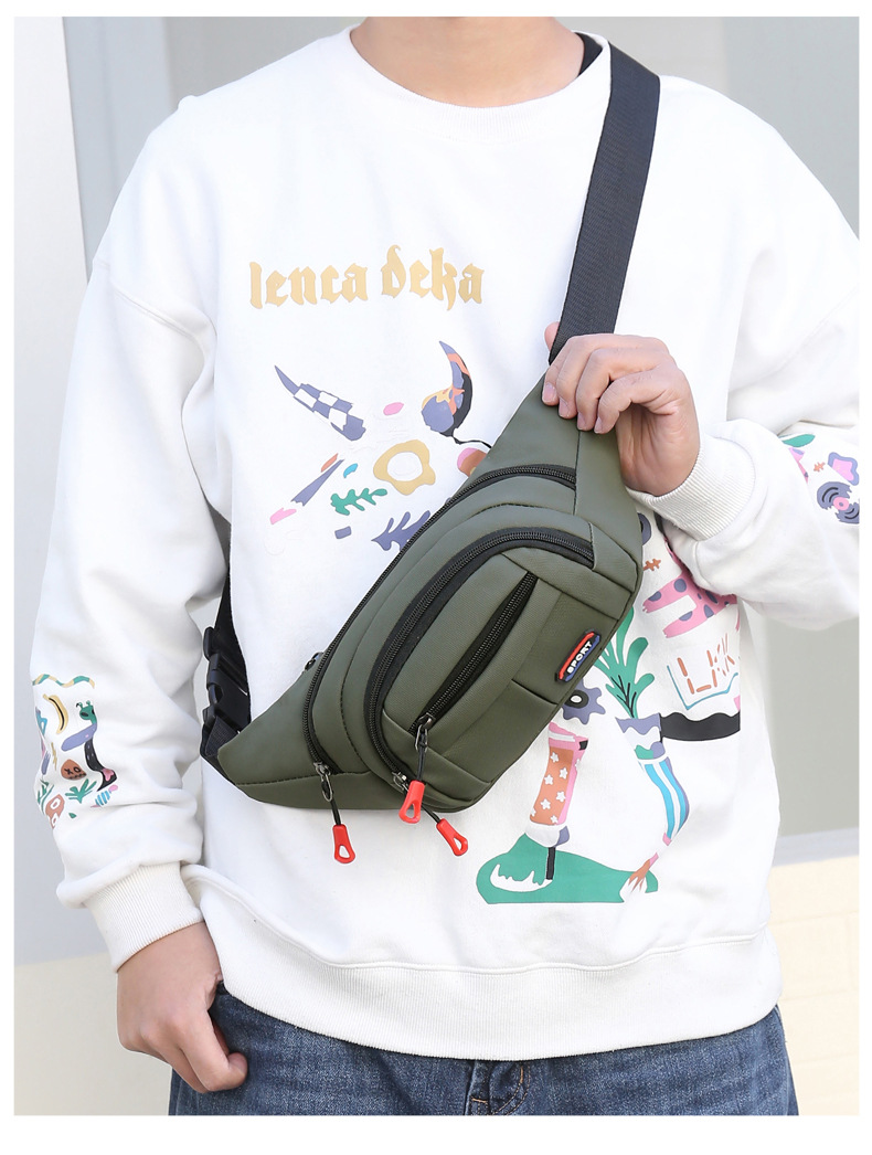 New leather waterproof waist bag for men, casual, simple and large-capacity cash register change crossbody bag, retro sporty chest bag undefined