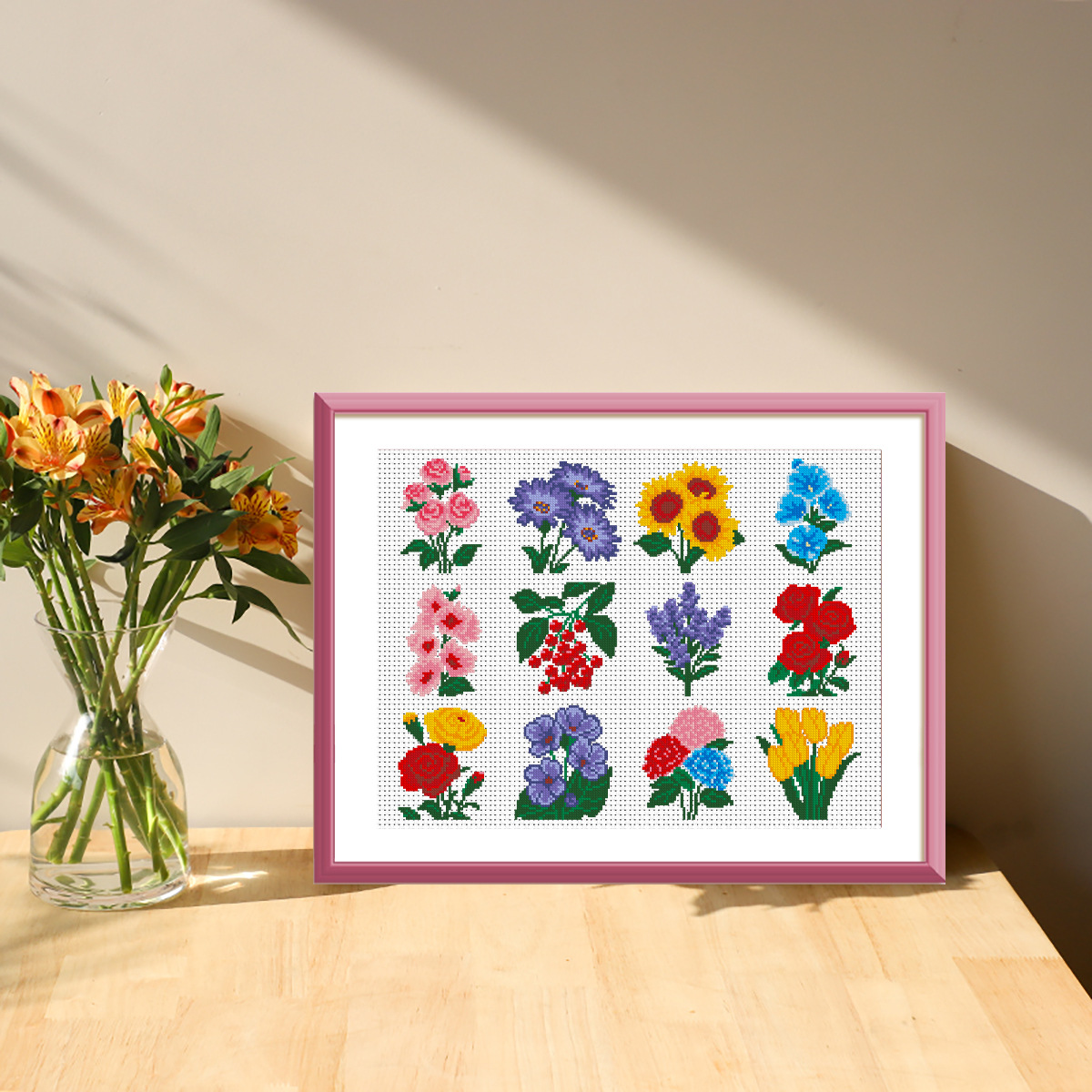 Transfronterizo caliente amazon inglés flores de bordado cruzado 12 piezas set de pequeñas piezas lindas novato bordado cruzado image 3