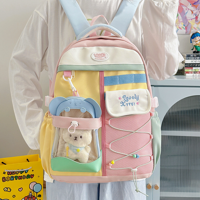 Mochila escolar japonesa hermosa bolsas de dolor de estudiantes de alto valor de la moda dulce mochila de la escuela secundaria color contrastante mochila universitaria