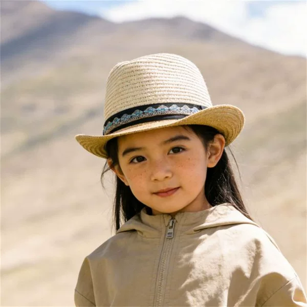 Summer Breathable Children's Western Cowboy Hat for Boys and Girls, British-Style Straw Hat for Babies, Sun Protection Hat for Outings and Beach Use