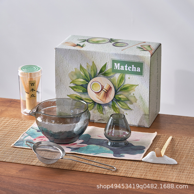 玻璃抹茶茶具7件套透明高硼硅黑色日式礼品盒套装抹茶碗茶筅跨境|undefined
