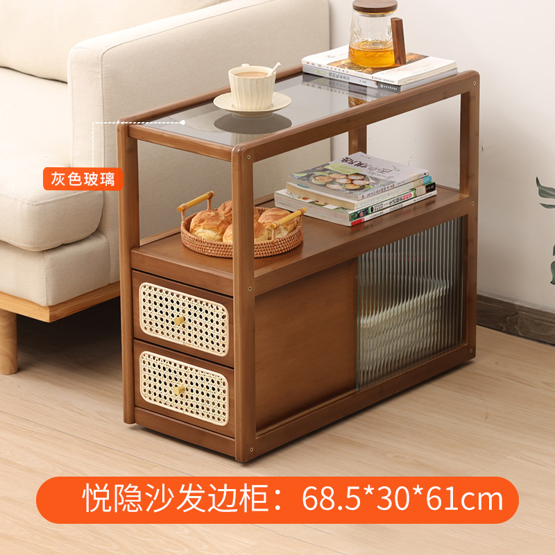 Gabinete lateral de vidrio pequeño portátil gabinete lateral de ratán japonés hogar extremadamente estrecho armario simple