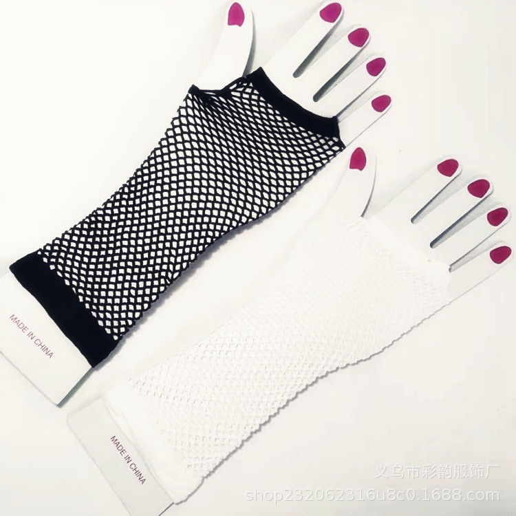 Comercio electrónico transfronterizo guantes de malla de color blanco y negro clube nocturno guantes de red de pesca de fiesta guantes de medio dedo image 3