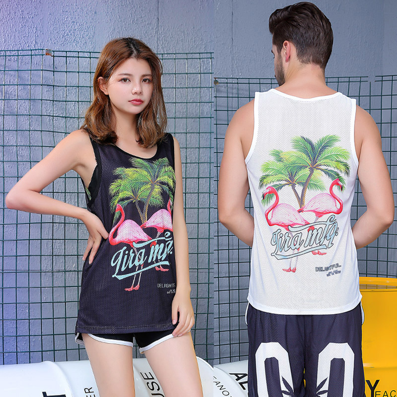 American Summer Men's Vest Men's Vest Sports Sleeveless Fitness Printed Flamingo Seaside Sand Vacation Quick-Drying
