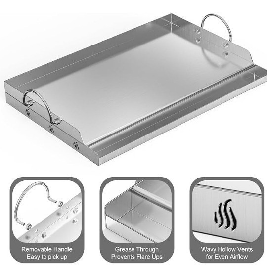 Accesorios de horno de parrilla de acero inoxidable Placa de parrilla con mango de tanque de aceite Parrilla de carbón de gas a prueba de salpicaduras fácil de limpiar image 1