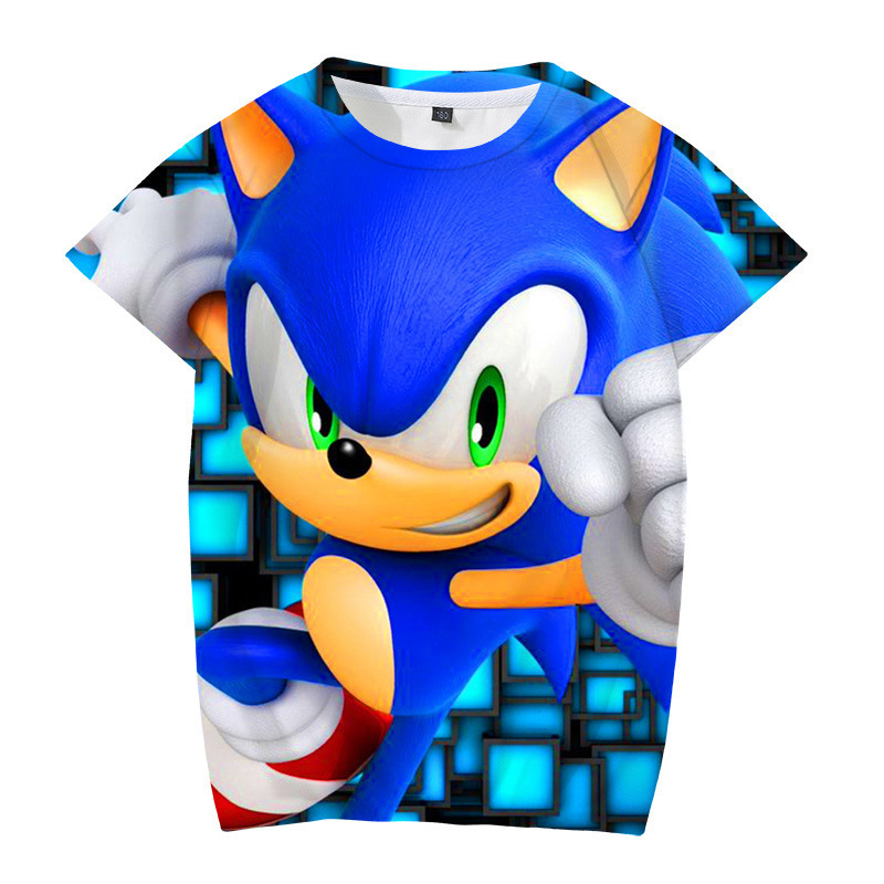 European anD American Hot Style 3D Digital Printing Cartoon Animation Sonic HeDgehog PersonalizeD RounD Neck Pullover T-shirt for Men