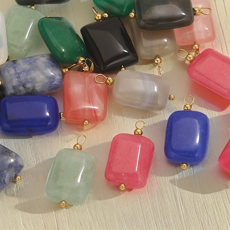 Piedra natural de acero inoxidable hecha a mano colgante colgante cuadrado DIY collar pendientes pulseras joyas accesorios al por mayor