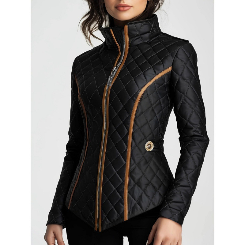European and American Cross-Border Amazon Autumn and Winter Women's Stand-Collar Lightweight Quilted Cotton Padded Zip-Up Jacket European and American Cross-Border Amazon Autumn and Winter Women's Stand-Collar Lightweight Quilted Cotton Padded Zip-Up Jacket