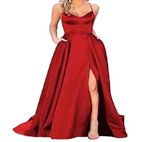 Amazon European and American Foreign Trade simple long v-neck cross back women's formal evening dress