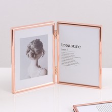 ins风现代精致双面折叠玫瑰金银色横竖款67810寸金属相框高级摆台