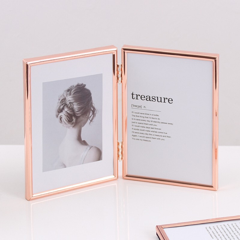 Ins style modern exquisite double-sided folding rose gold silver horizontal and vertical 67810 inch metal photo frame high-level table