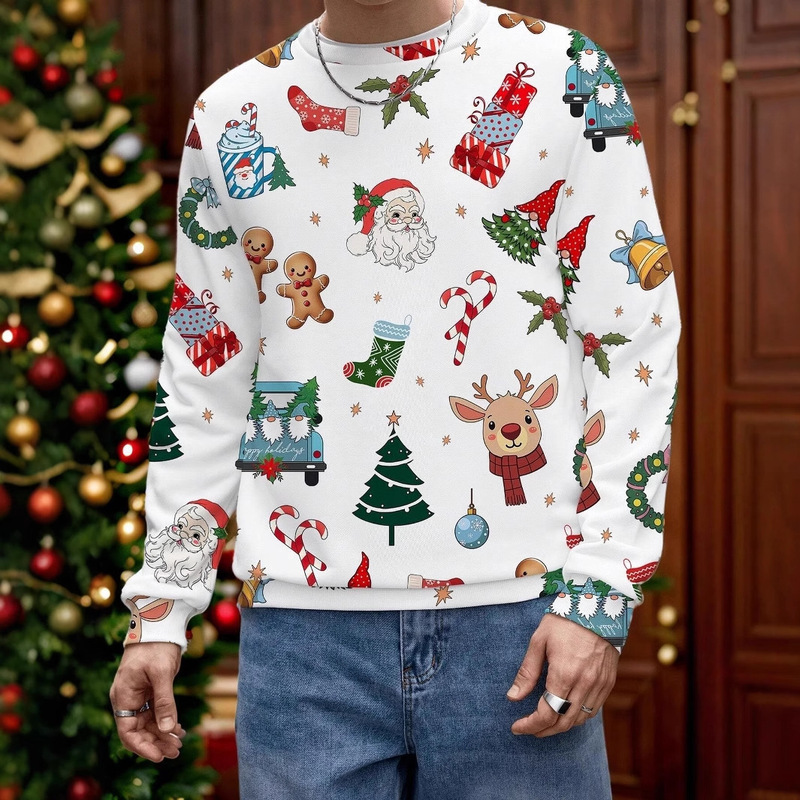 2024 New Amazon Cross-Border European Goods American Casual Christmas Men's Long-Sleeved Round-Neck Sweatshirt 2024 New Amazon Cross-Border European Goods American Casual Christmas Men's Long-Sleeved Round-Neck Sweatshirt
