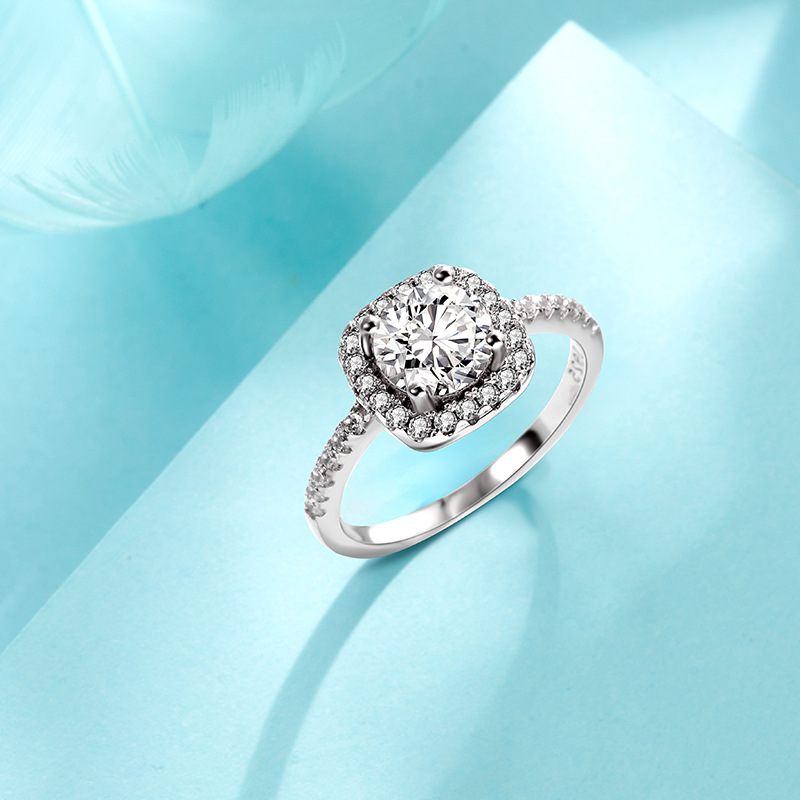 Anillo de moissanita cuadrado de Plata de Ley 925 de 1 quilate, nicho femenino, propuesta de pareja de alta gama, anillo de diamantes de lujo para boda