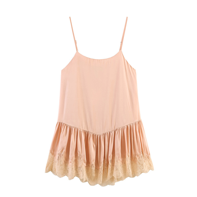 Unizera Women's Clothing 2026 Summer New Product Lace Detailed Silk Satin Texture Suspender Dress for Women 0881313